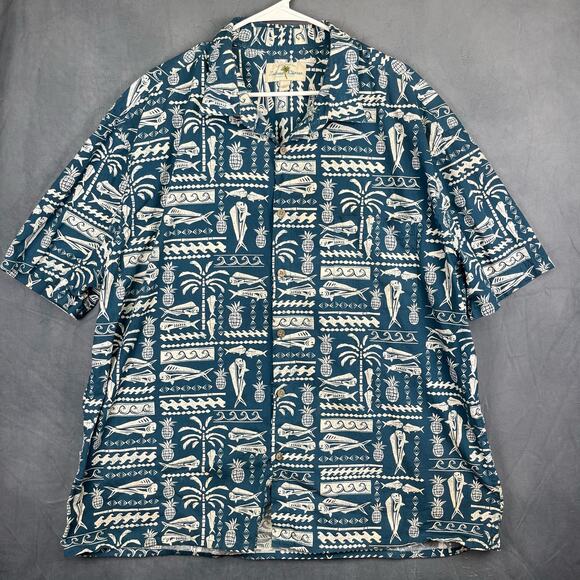 Island Shores Hawaiian Shirt XXL Demi God Moana Fish Pineapple Palm Tree Maui - Picture 1 of 8